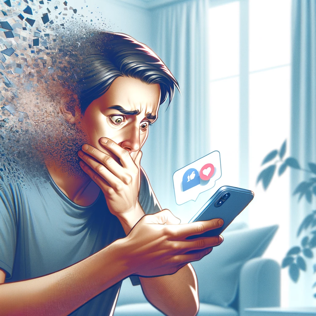 Person relieved after harmful content removal.