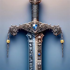 An intricately designed double-edged sword, symbolizing the dual impact of emerging technologies on privacy.