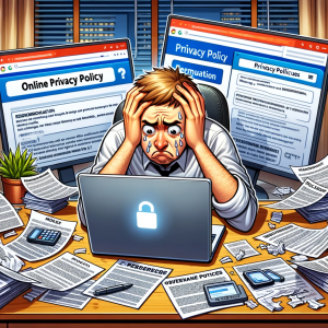 Individual overwhelmed by online privacy policies.