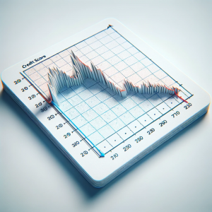 Line graph on a grid showing a credit score's downward trend over time.