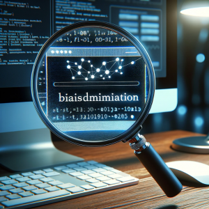 Magnifying glass focused on a biased algorithm on a computer screen.