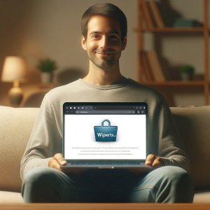 A person in a home setting using a laptop with Wiperts.com, symbolizing control over online privacy.
