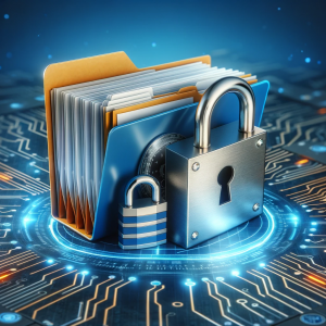 Secure padlock over digital files.