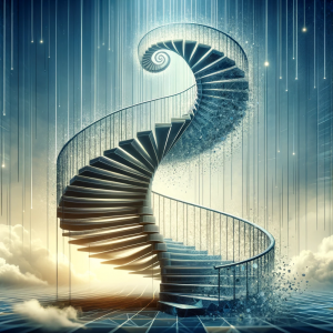 A spiral staircase ascending upwards, representing the need for ongoing adaptation in privacy management.