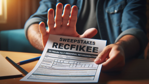Hand rejecting a sweepstakes entry form.