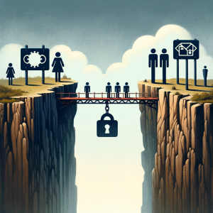 Image of a bridge connecting two cliffs, symbolizing the balance of power in data privacy.
