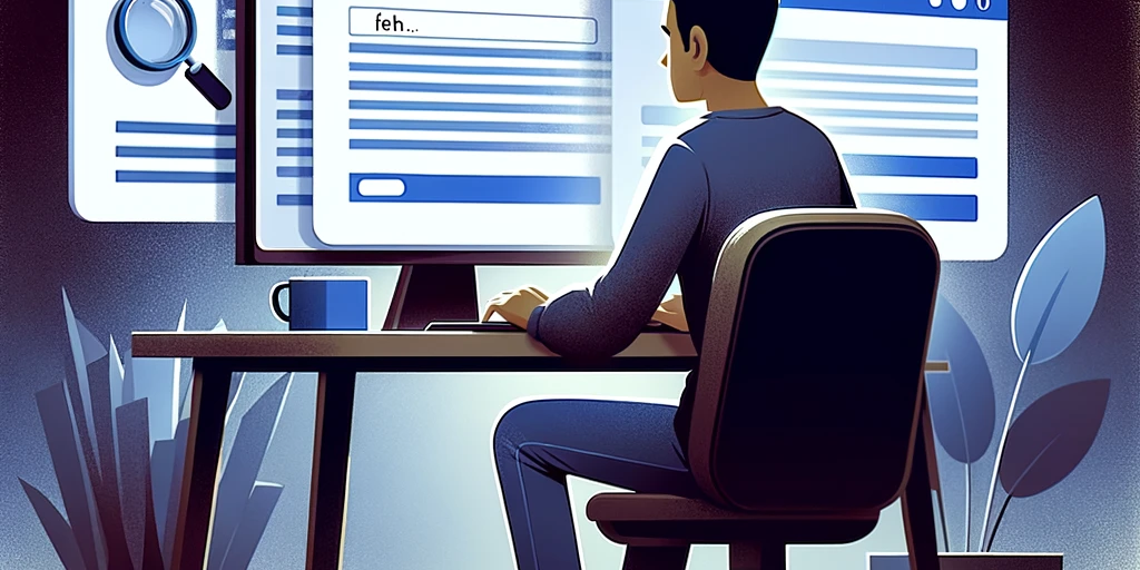 A person conducting an online search for personal information on a computer in a home office setting.