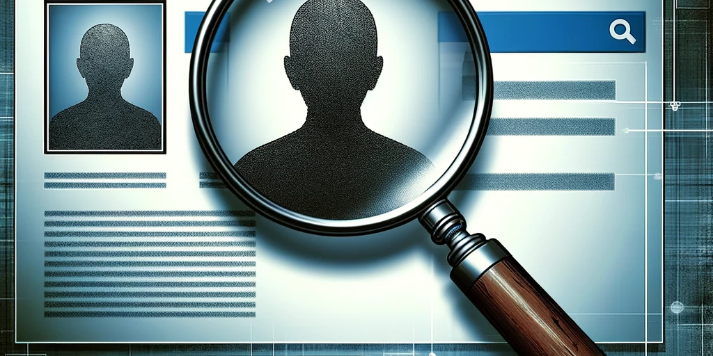 A magnifying glass over a computer screen showing a user profile.