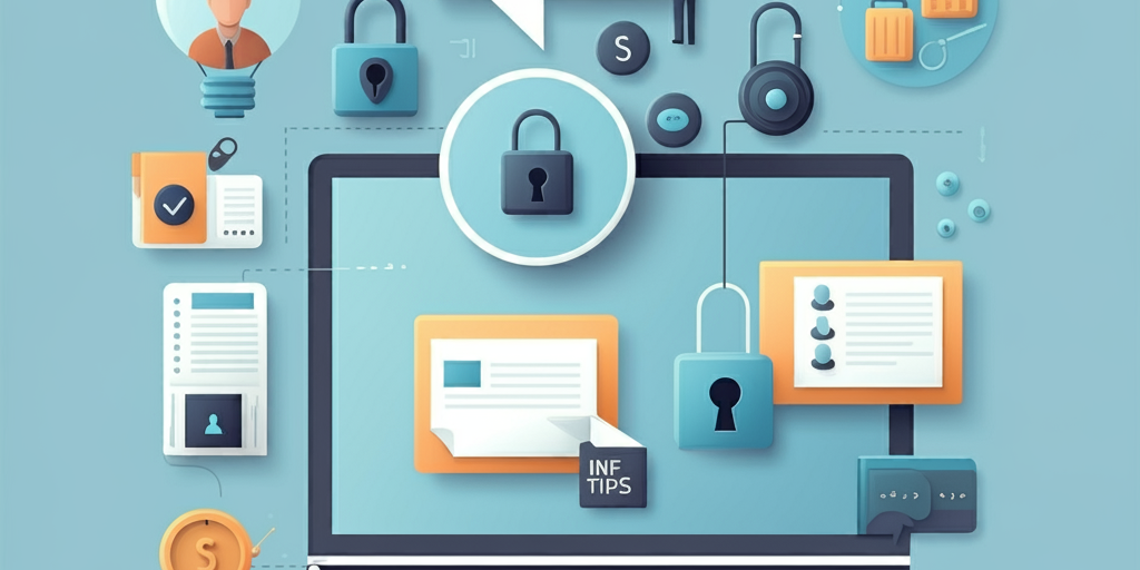 20 Advanced Tips to Protect Yourself from Sensitive Data Profiling A stylized illustration of a laptop surrounded by privacy icons such as padlocks, secure files, and user profile data, representing advanced strategies to protect personal information online.