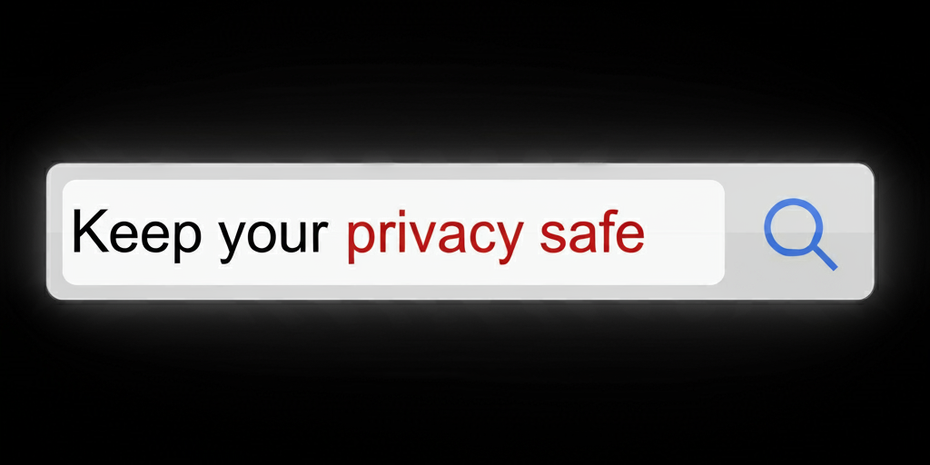 A search bar with the phrase "Keep your privacy safe" highlighting the importance of secure and private online searches.