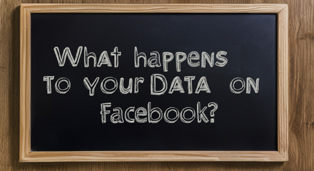 A chalkboard with the question "What happens to your data on Facebook?" written in bold chalk letters, symbolizing concerns about digital privacy.