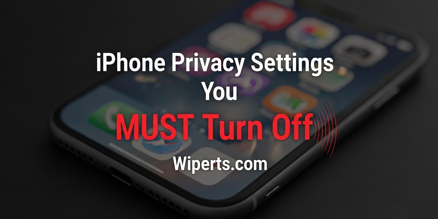 iPhone Privacy Settings You MUST Turn Off Now A graphic from Wiperts.com showing an iPhone and the title: iPhone Privacy Settings You MUST Turn Off Now.